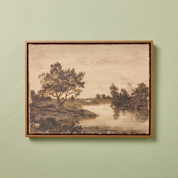Hearth & Hand with Magnolia Horizontal Landscape Lake Burlap Framed Wall Art - Picture 14 of 16